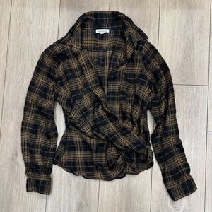 Heartloom Plaid Wrap Blouse - Black and Brown